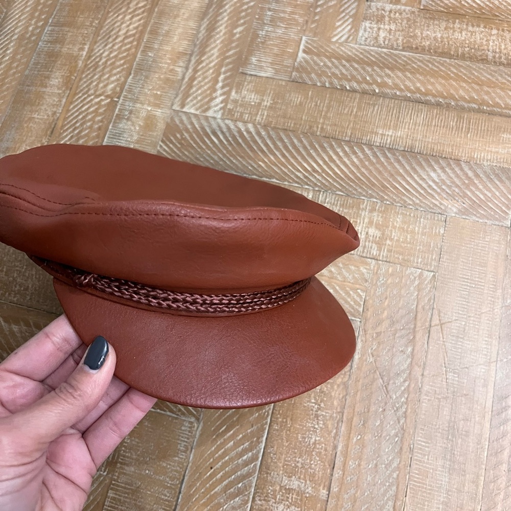 Brown Leather Newsboy Cap